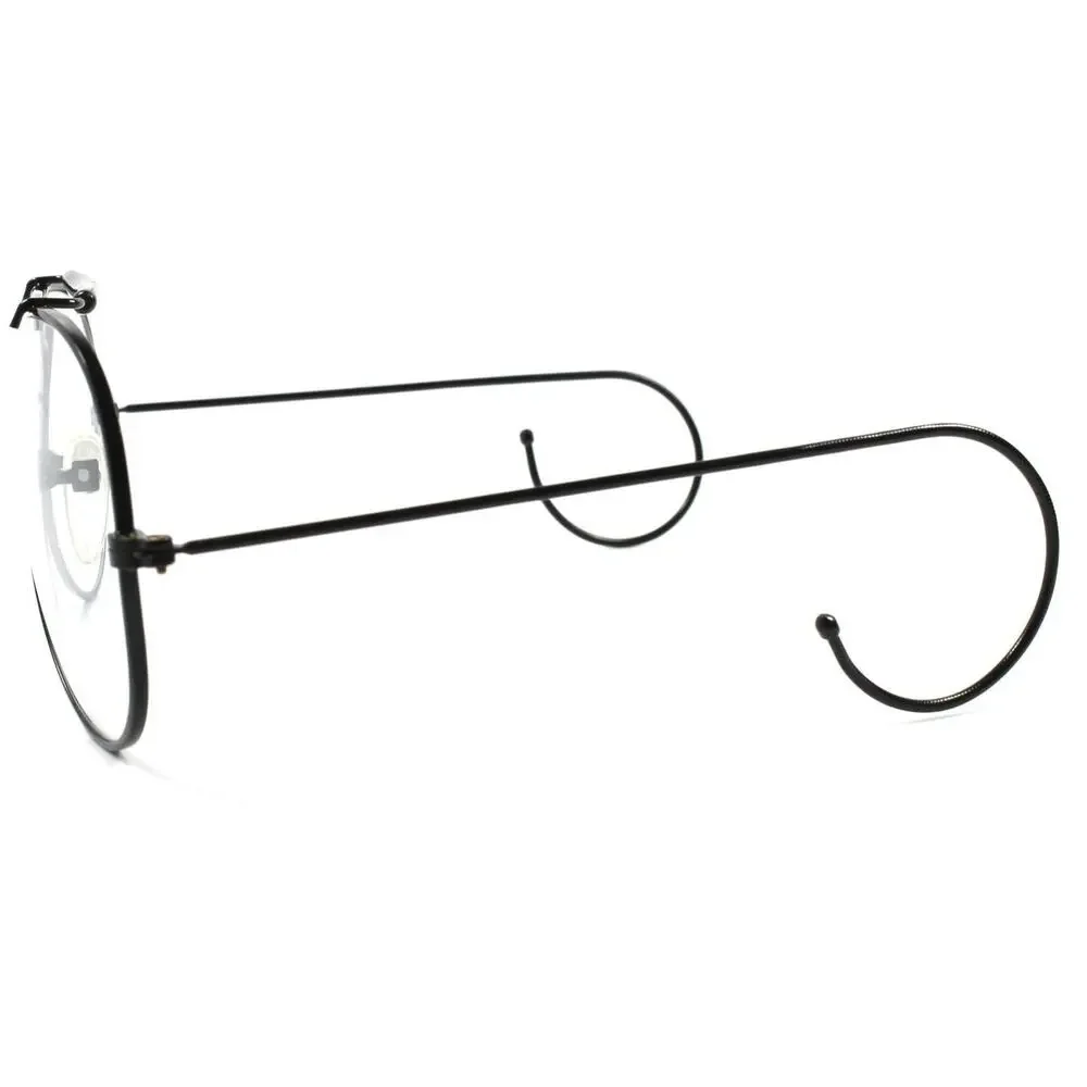 Black Vintage Retro 80s Aviation Style Flexible Ear Loop Wrap Clear lens glasses